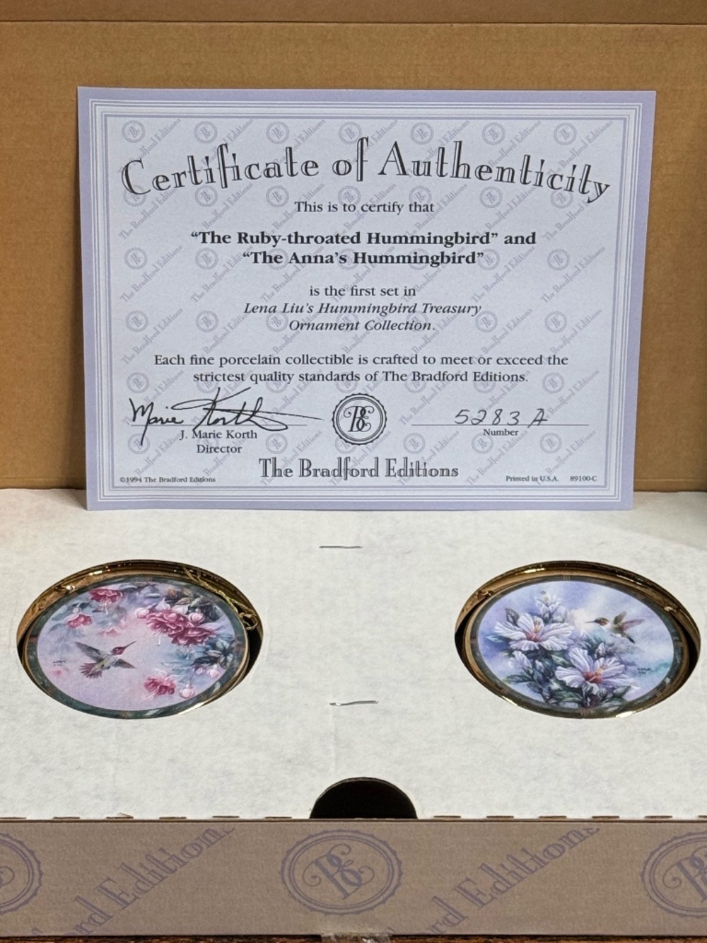 1994 THE BRADFORD EDITIONS Lena Liu’s Hummingbird Treasury Ornament Collection